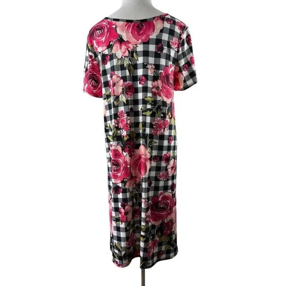 Lularoe Jessie Dress Pockets Scoop Neck Plaid Floral Short Sleeve Plus Size 3XL - Picture 5 of 6